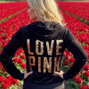 PINK Victoria's Secret Black Hoodie with Gold Sequins
